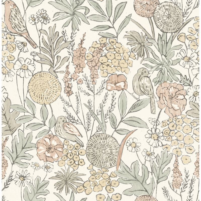 Chesapeake Goldfinch Peach Birds and Blooms Wallpaper