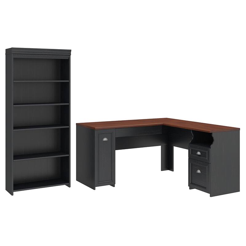 L-shaped Desk and 5-Shelf Bookcase