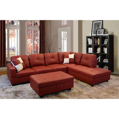 3-Pieces Sectional Sofa Set,Right Facing Red(094B)