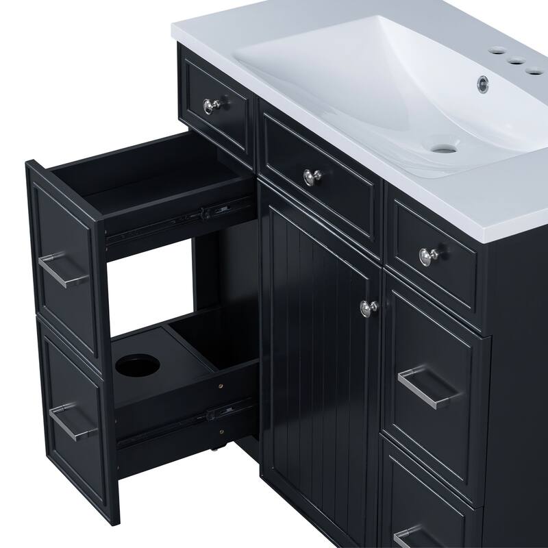 Modern 36-Inch Free-Standing Vanity with Single Sink, Storage Drawers & Adjustable Shelf