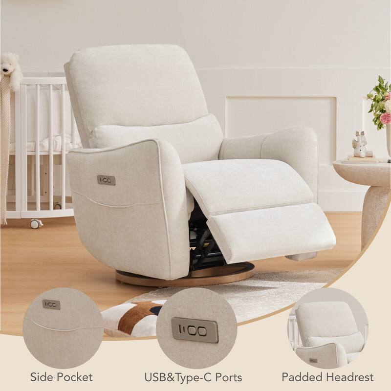 Spruce & Spring Power Swivel Recliner Chair Nursery Glider with Lumber Pillow