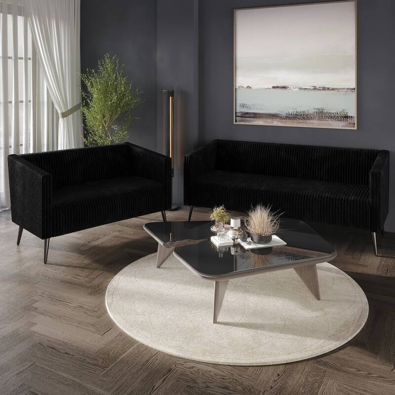 CraftPorch Corduroy Modern Velvet Upholstered 2-Piece Living Room Set