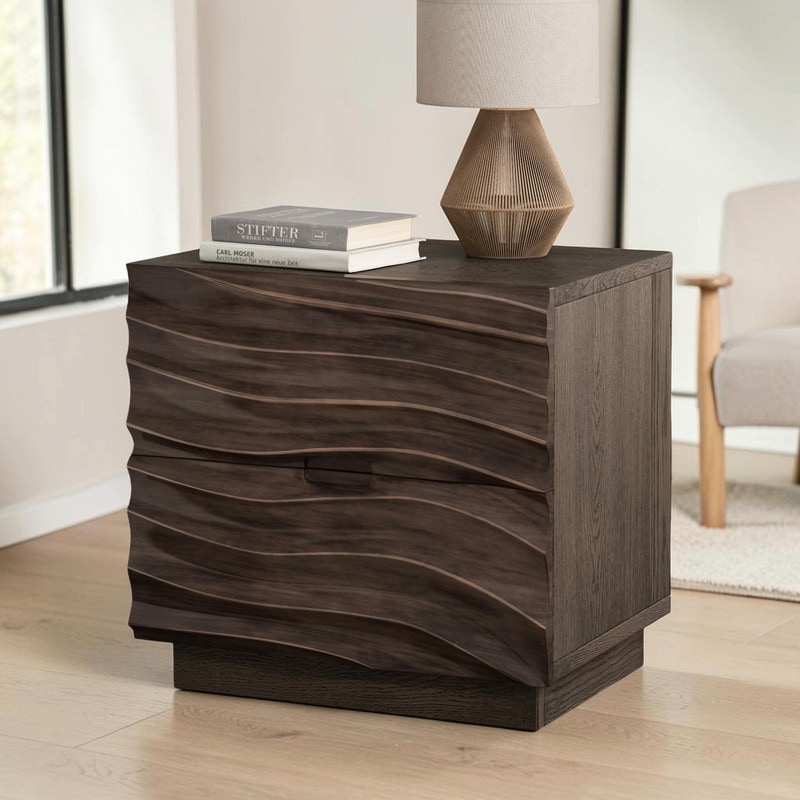 2-Drawer Solid Wood Bedside Nightstand, Handle-Free Minimalist Bedroom Side Accent Table