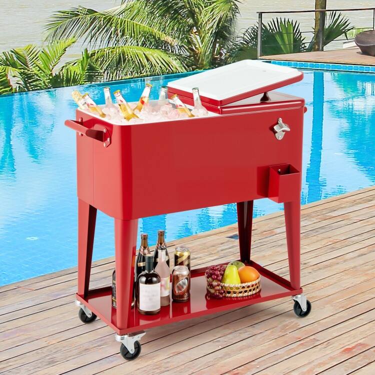 Metal Rolling Cooler Ice Chest with Wheels, Insulation and Bottle Opener - 36" x 15.5" x 34.5"
