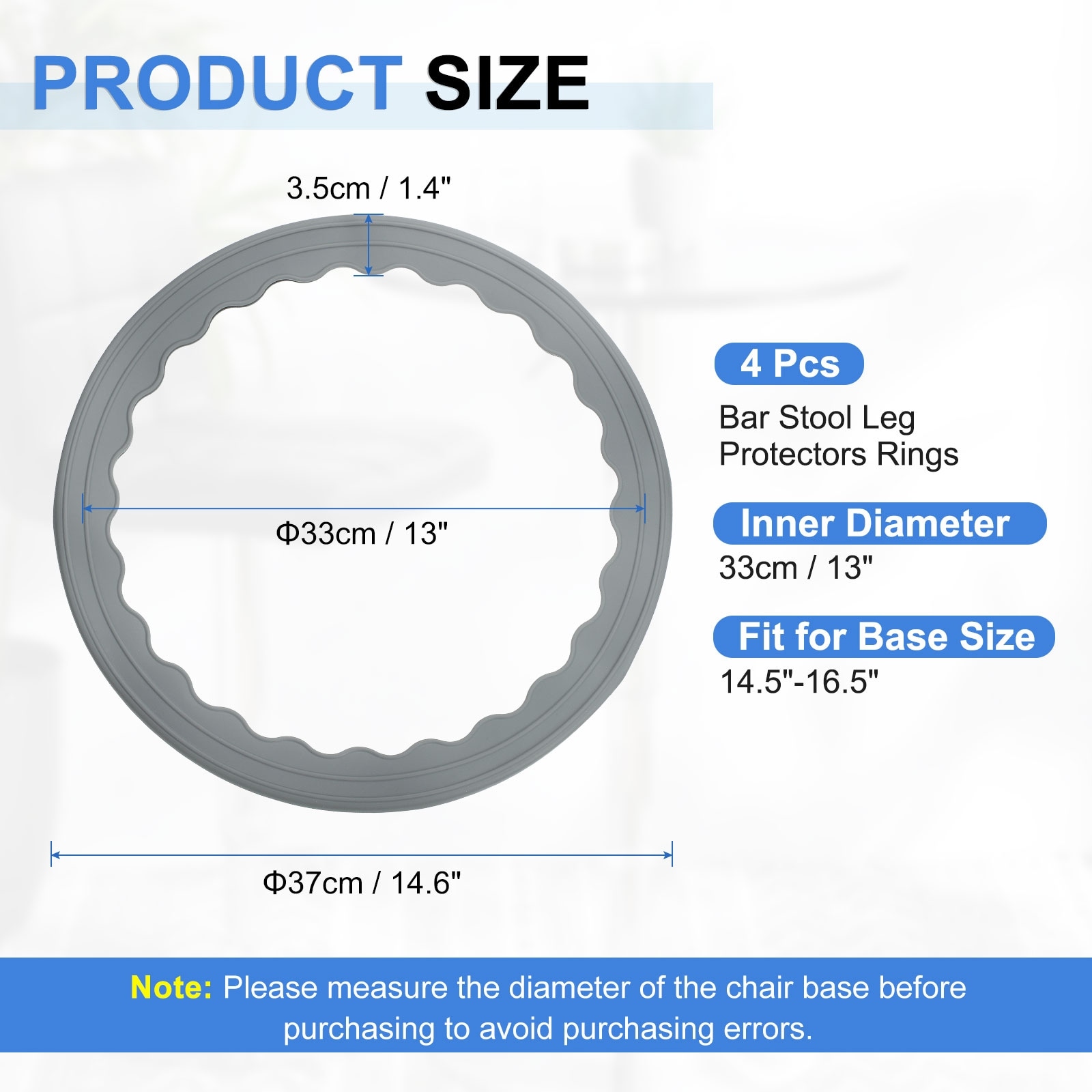 Bar Stool Leg Protectors Ring for Round Base, Grey