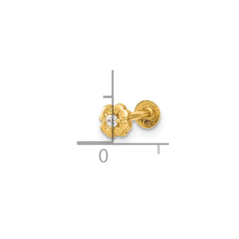Curata 14k Yellow Gold 19g Internally Threaded Cubic Zirconia Flower Labret Cartilage Stud (5.01x 11.72mm)