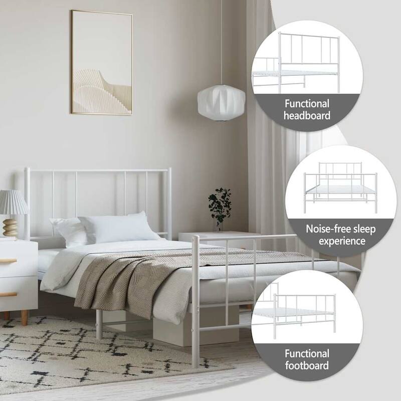 vidaXL Metal Bed Frame with Headboard, No Mattress