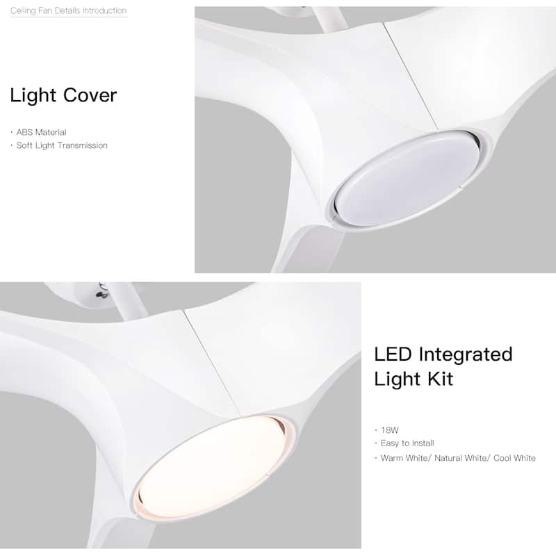 Sofucor 48/52/60 Inch Solid Wood Ceiling Fan with Light and Remote, Reverse Functions, Integrated Light Optional