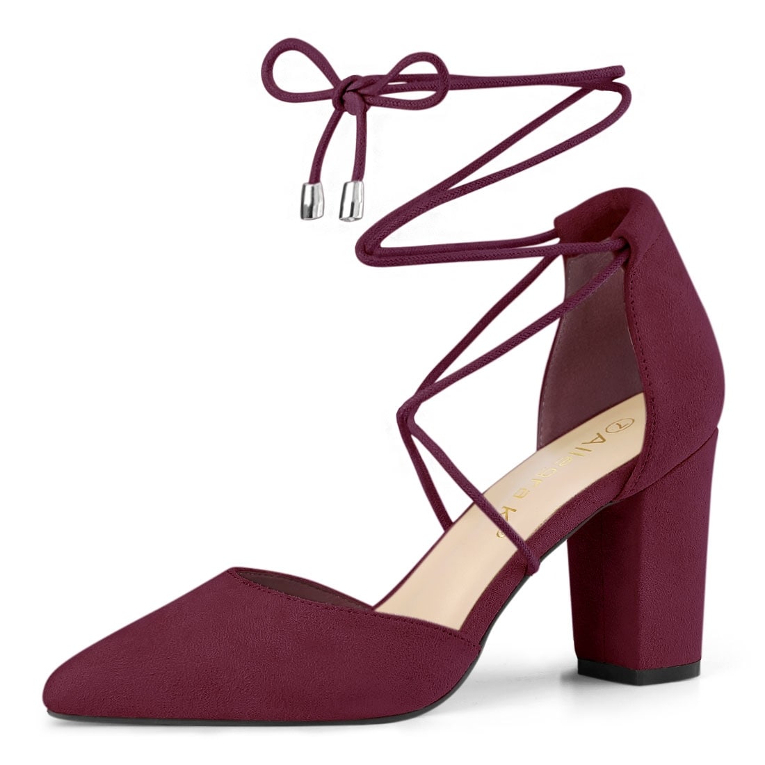 burgundy lace up heels