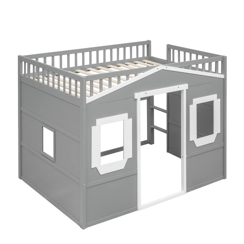 Modern Twin/Full Loft Bed with Ladder, Solid Pine Wood, Safety Guardrails