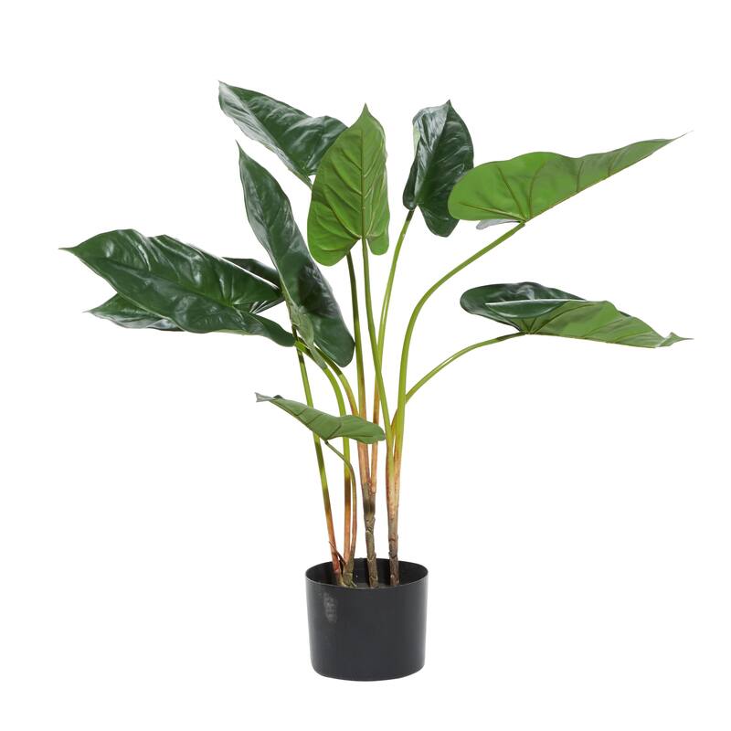 Faux Foliage Bird of Paradise or Anthurium Artificial Plant with Realistic Leaves and Black Pot - Green - Roche River Decor