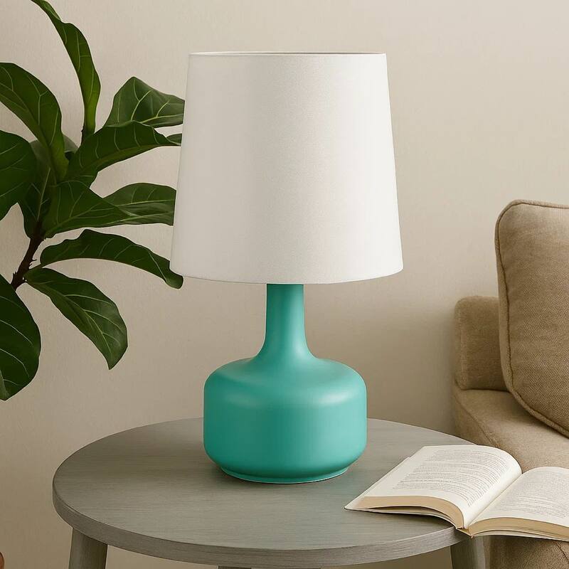 Metal Pot Belly Base Table Lamp with 3 Way Touch Light, White and Sky Blue