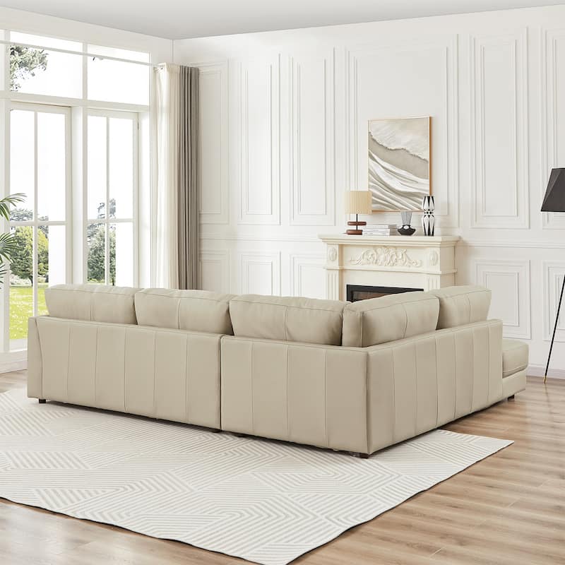 Gloria Mid-Century Modern Cozy Sectional Leather Sofa