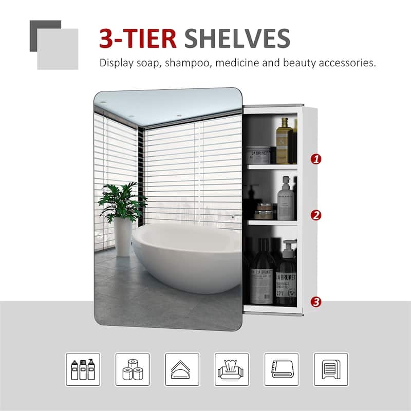 Wall Mount Bathroom Medicine Cabinet Mirror Sliding Door with Storage