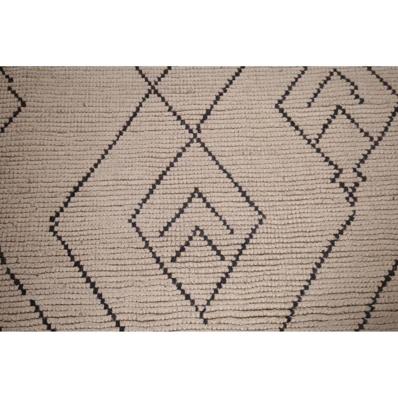 All-Over Ivory Moroccan Modern Area Rug Hand-Knotted Wool Carpet - 6'10"x 10'8"