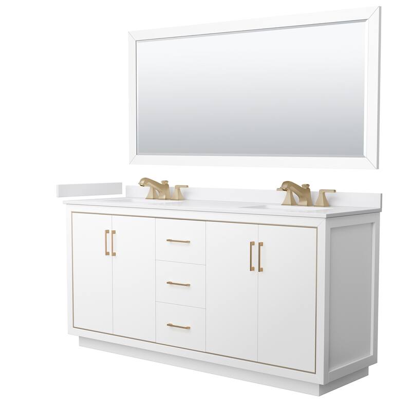 Wyndham Collection WCF1111-72D-VCA-US3M70 Icon 72" Free Standing - White / White Cultured Marble Top / Satin Bronze