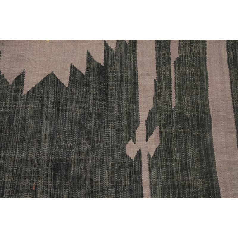 Hand Woven Oriental 100% Wool Carpet Southwestern Tribal Greys & Charcoal Kilim Area Rug - 9' 6'' X 7' 11''