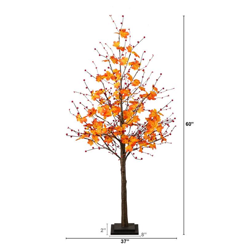 Pre-Lit Fall Harvest Artificial Maple Tree with Berries - 5' - Warm White LED Lights