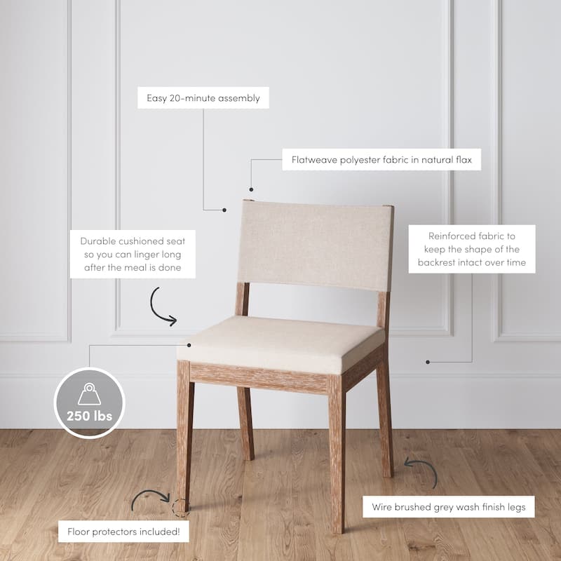 Linus Modern Upholstered Dining Chair, Solid Rubberwood Legs