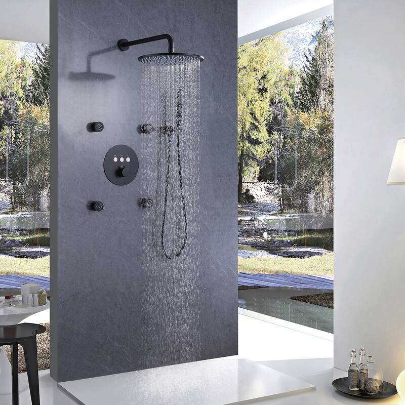 Rbrohant 11" Rainfall Shower Faucet System Massage Jet w/ Mixer Valve - Black