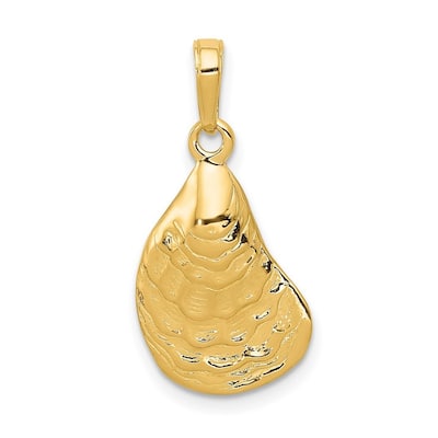 Curata 14k Yellow Gold 18" Solid Polished Oyster Shell Pendant Necklace - 24.5x13.3mm