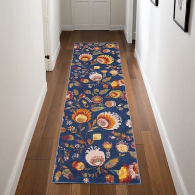 Civo Power Loomed Floral Traditional Low Pile Area Rug By HomeRoots - 90' X '27' X '0.25