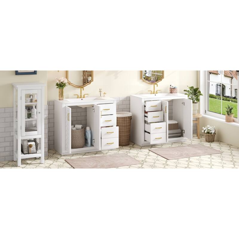 Roomfitters 72 Inch Bathroom Vanity with Ceramic Sink, Solid Wood Frame Cabinet with Sliding Tiers & Soft Close Doors, White