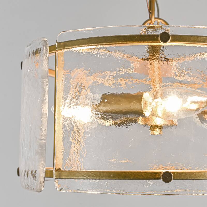 3 - Light Farmhouse Lantern Drum Chandelier with Ripple Glass Shape