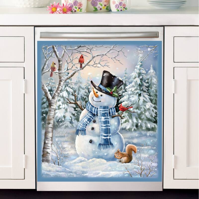 Winter Snowman Kitchen Dishwasher Magnet - Standard - White