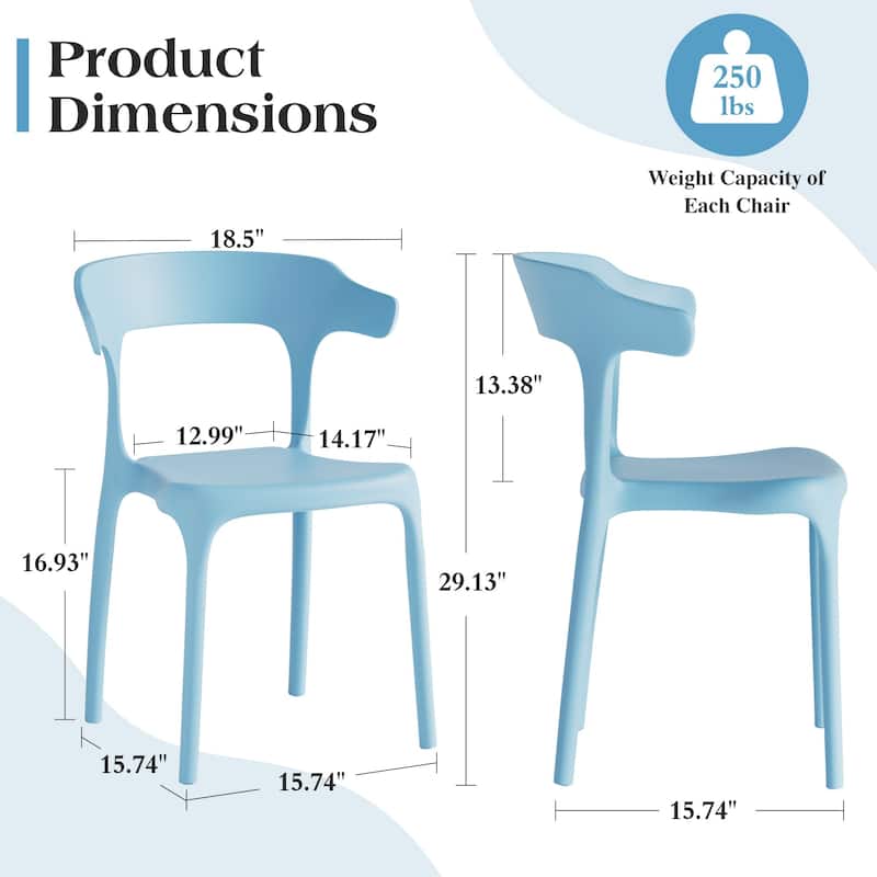 Javlergo 4-Pack Stackable Plastic Chairs for Indoor & Outdoor Use 250lb Capacity Horn Back Design Patio Dining Chairs