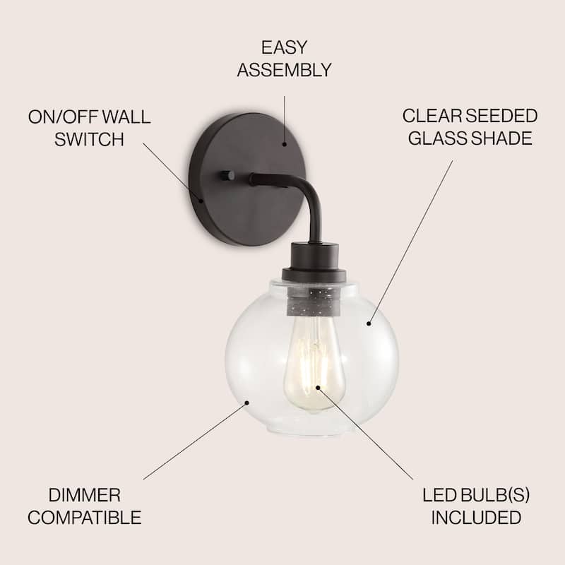 Staunton Iron/Seeded Glass Cottage Rustic LED Vanity Light, by JONATHAN Y