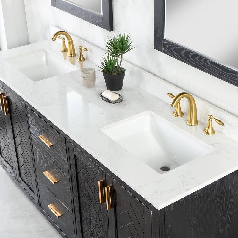 Altair Gazsi Bathroom Vanity with Composite Stone Countertop with Mirror