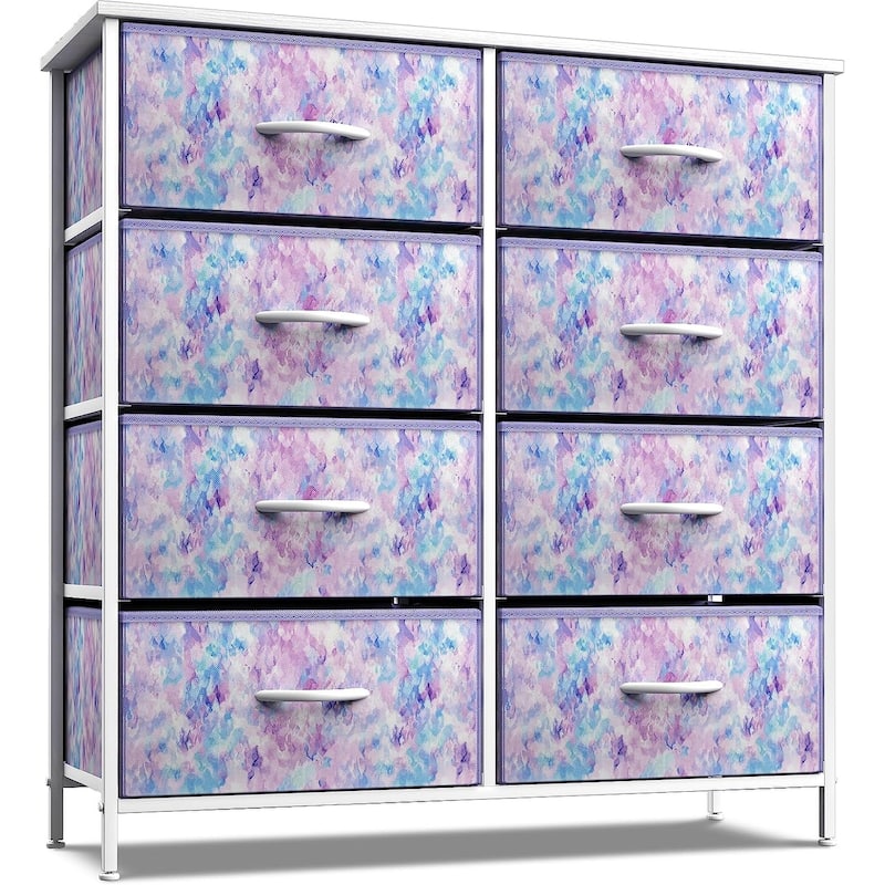 Sorbus Kids Dresser with 8 Drawers - Storage Dresser with 8 Drawers Chest Organizer Nightstand Steel Frame Wood Top & Handles - Tie-Dye Blue