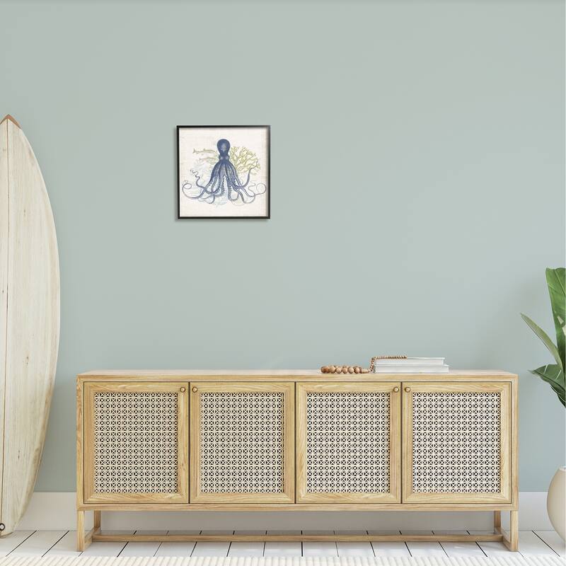 Stupell Octopus Tentacles Layered Fish & Ocean Botanicals Framed Wall Art, Design by Victoria Barnes