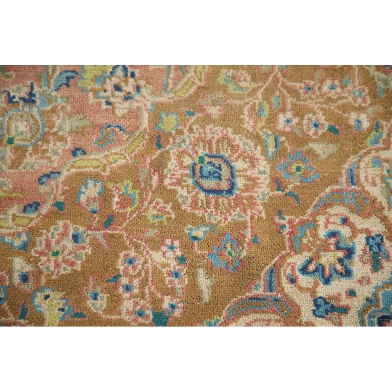 Hand Knotted Oriental 100% Wool Carpet Traditional Floral Pink Mashad Area Rug - 12' 9'' X 9' 4''