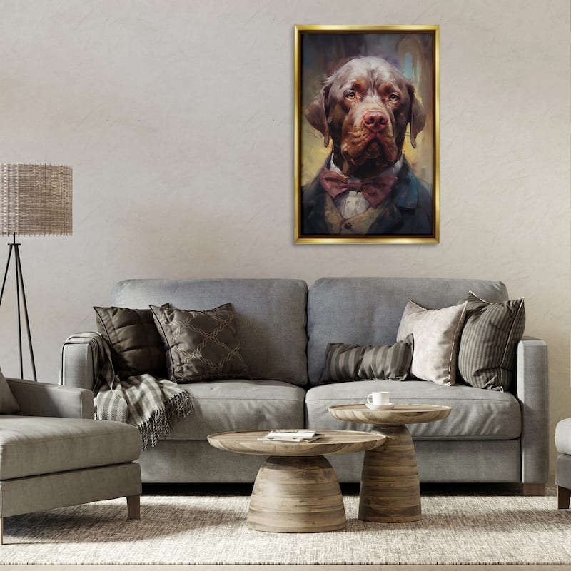Stupell Dog in Timeless Suit Fashion Framed Floater Canvas Wall Art Design By Wumples