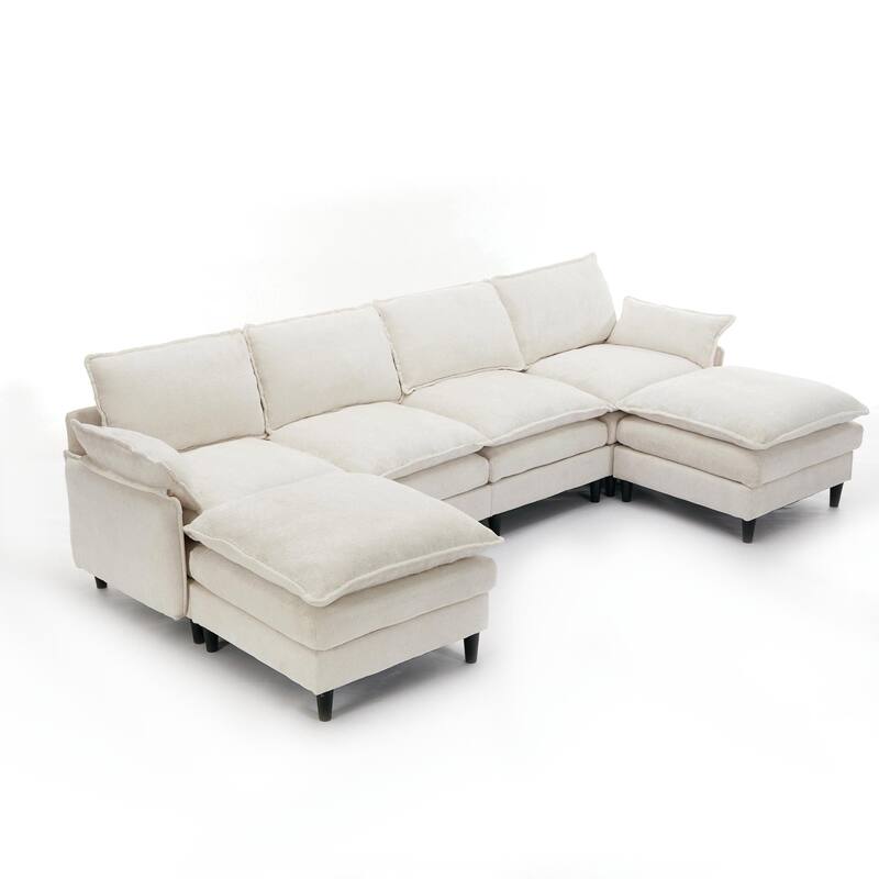 Oversized U Shaped Sectional Couch, Comfy Cloud Modular Sectional Sofa with 2 Ottoman Deep Seat Chenille Modern Cloud Sofa