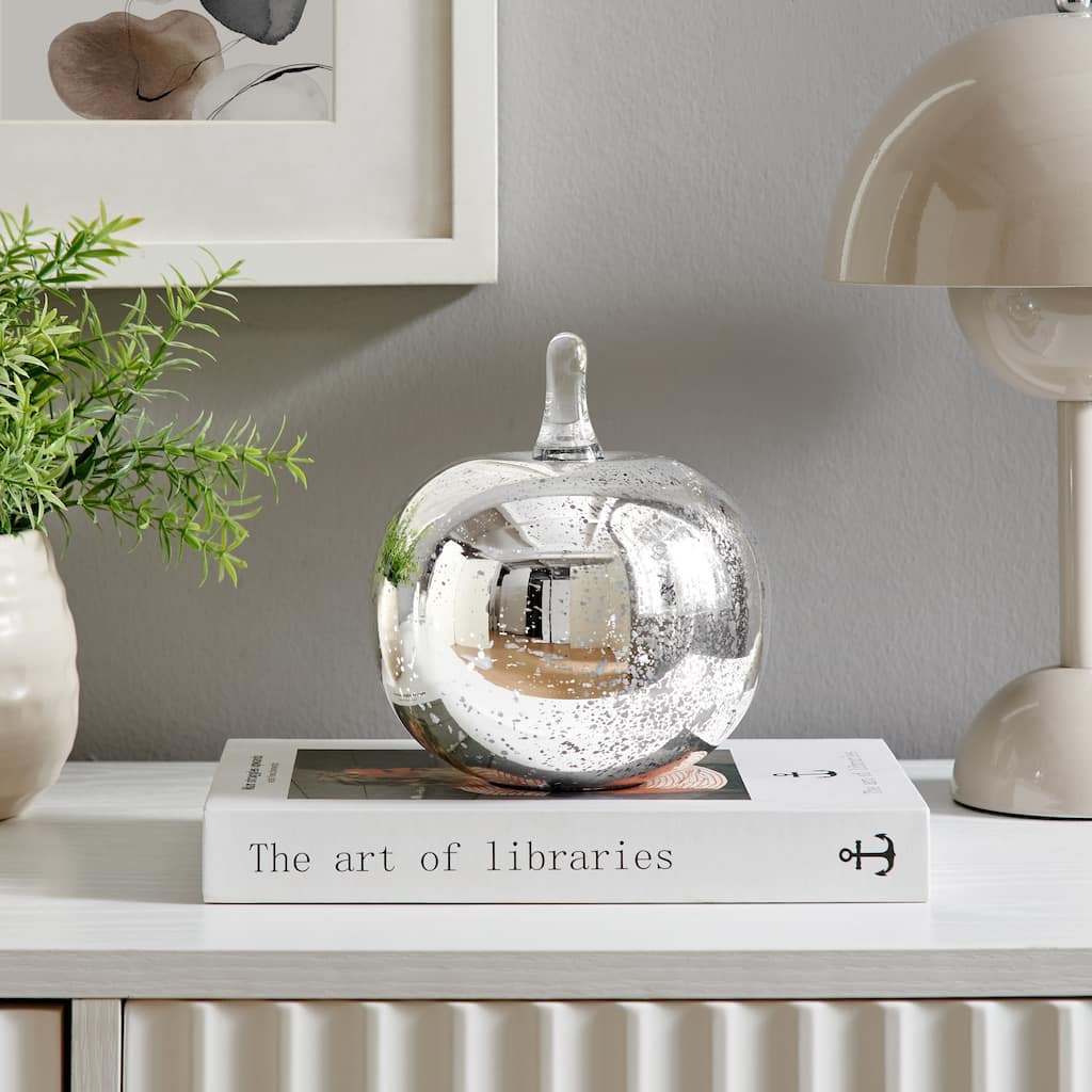 Textured Apple Glass Sculpture Figure - 6" - Silver and Clear