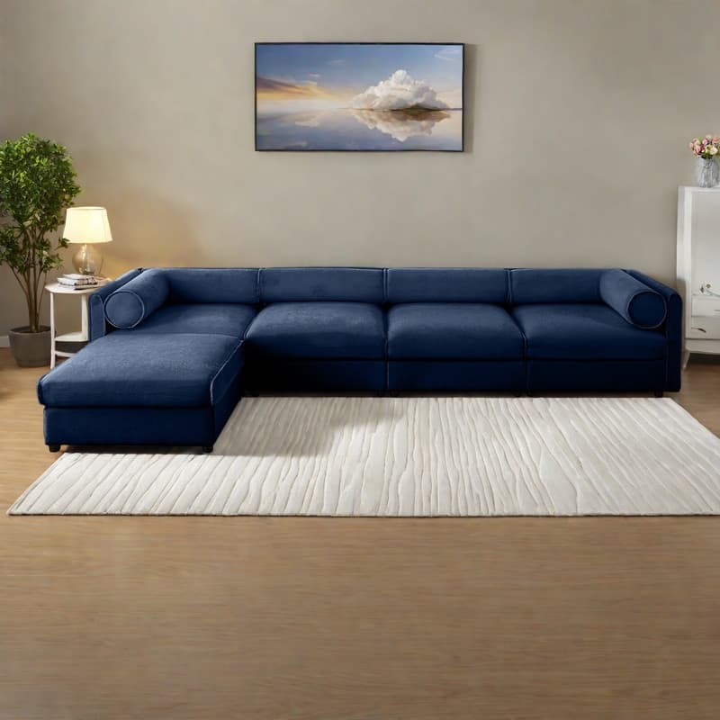 142.5" 4-Seater L-Shaped Chenille Sectional Sofa with Storage and Cylindrical Backrest