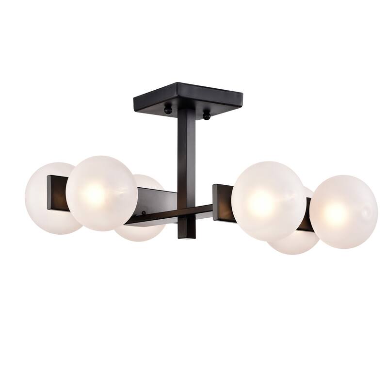 Carly Matte Black 6-Light Frosted Glass Globe Semi-Flush Mount