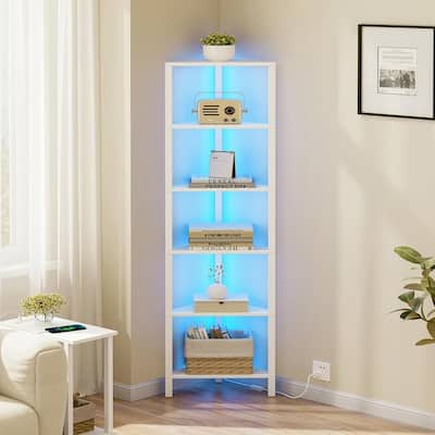6-Tier Corner Bookshelf with LED Light