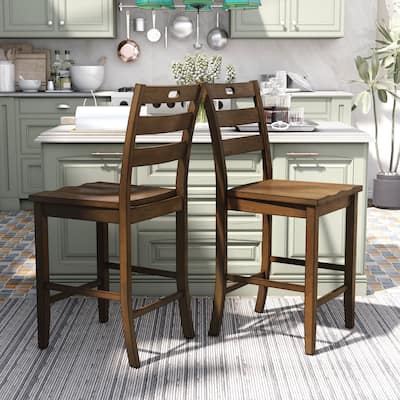 Rangel Rustic Wood Ladder Back Counter Height Chairs by Furniture of America (Set of 2)