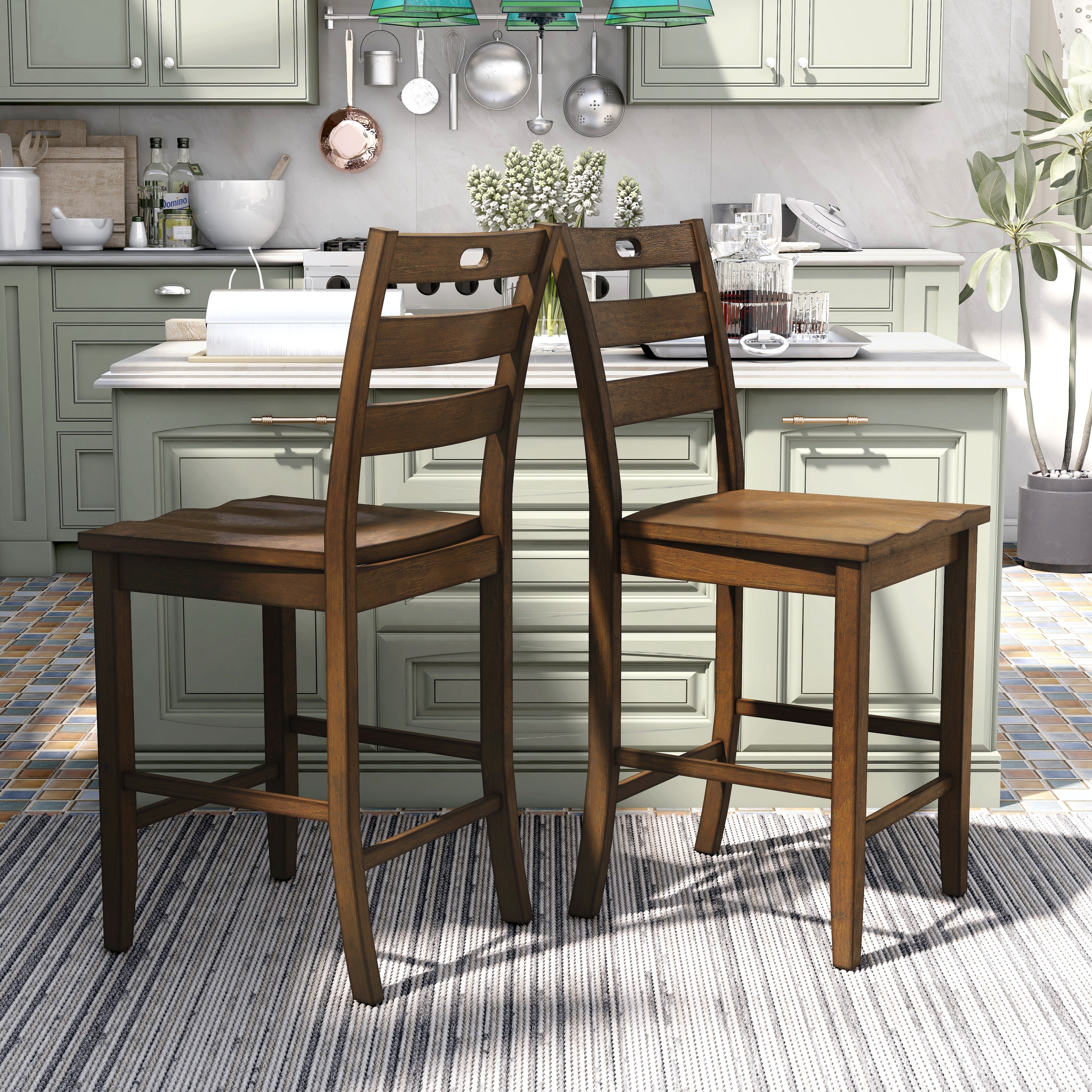 Furniture of America Rangel Rustic Wood Ladder Back Counter Height Chairs (Set of 2)