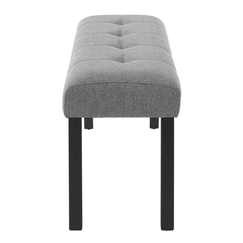 Modern Tufted Linen Dining Bench, Farmhouse Upholstered Entryway Bench with Black Rubber Wood Legs