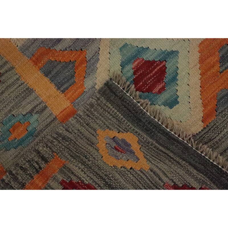Hand Woven Oriental 100% Wool Carpet Southwestern Tribal Multi-Colored Kilim Area Rug - 6' 7'' X 5' 0''