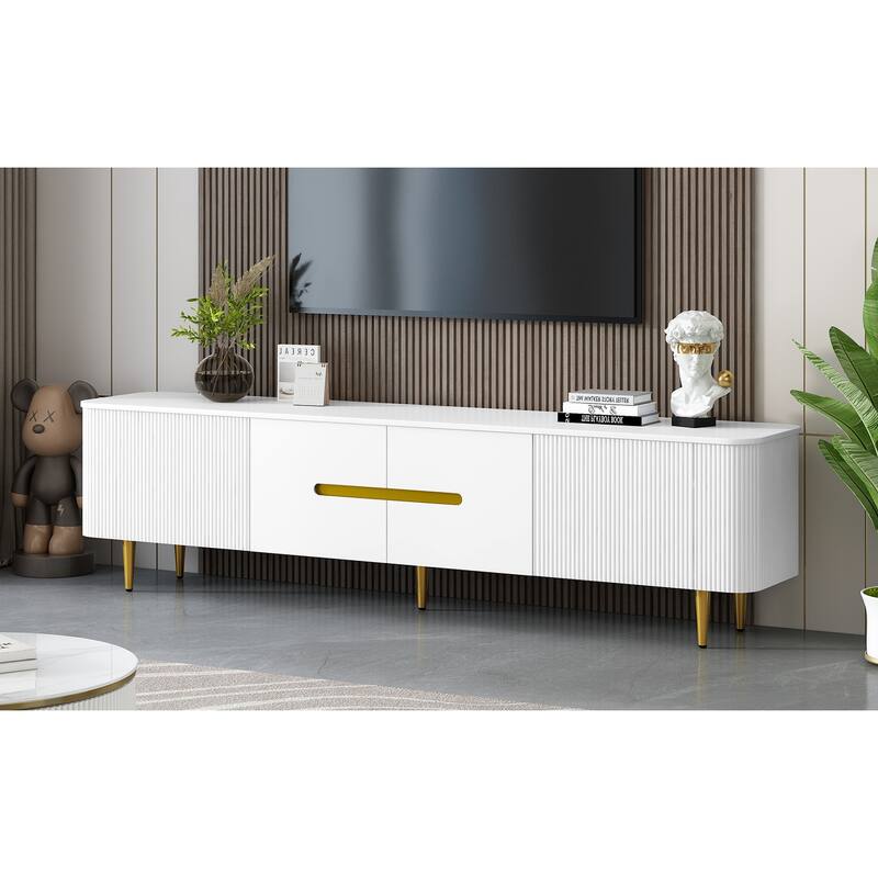 Roomfitters Minimalist TV Stand for up to 85 Inch TV, Entertainment Center with Four Spacious Cabinets