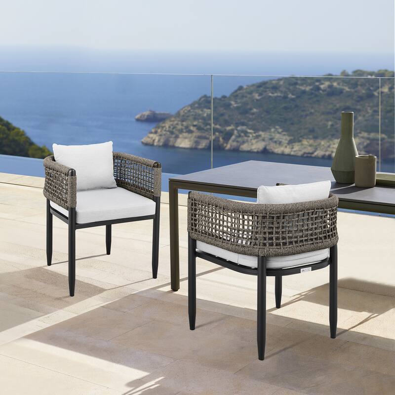 Felicia Black Aluminum & Grey Rope Outdoor Dining Chairs - Set of 2 - Black