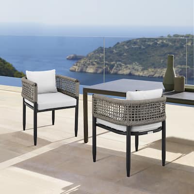 Felicia Black Aluminum & Grey Rope Outdoor Dining Chairs - Set of 2