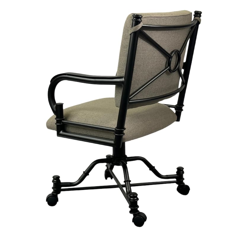 Tempo Furniture Bullseye Caster Swivel Tilt Dining Chair w/ Arms Armchair Pebblestone Powder Coat Finish & Stanford Taupe Fabric