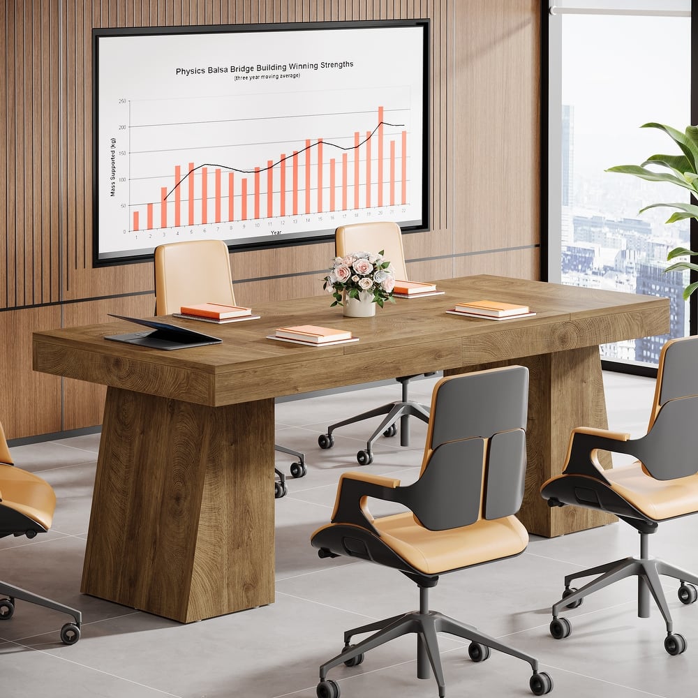 55.1" W Conference Table, Modern Meeting Table with Trapezoidal Legs